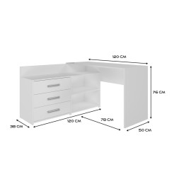 Bureau d'angle NOZE 3 tiroirs Blanc 120X50X76 cm