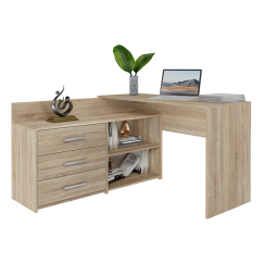 Bureau d'angle NOZE 3 tiroirs marron bois chêne 120X50X76 cm