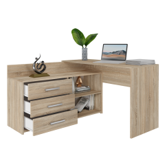 Bureau d'angle NOZE 3 tiroirs marron bois chêne 120X50X76 cm