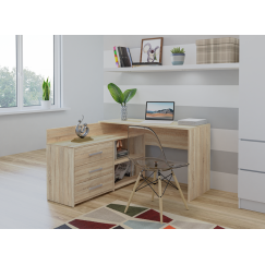 Bureau d'angle NOZE 3 tiroirs marron bois chêne 120X50X76 cm