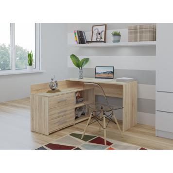 Bureau d'angle NOZE 3 tiroirs marron bois chêne 120X50X76 cm