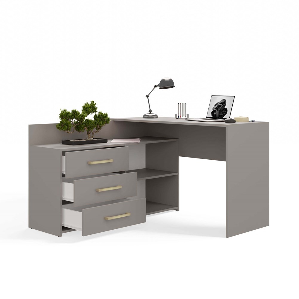 Bureau d'angle NOZE 3 tiroirs Gris 120X50X76 cm Bureau d'angle NOZE 3 tiroirs Gris 120X50X76 cm