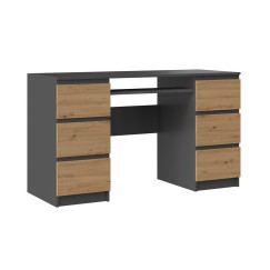 Bureau MIAMI 6 tiroirs 1 étagère 130x76x51 cm Gris anthracite