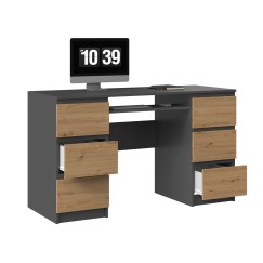 Bureau MIAMI 6 tiroirs 1 étagère 130x76x51 cm Gris anthracite