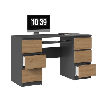 Bureau MIAMI 6 tiroirs 1 étagère 130x76x51 cm Gris anthracite