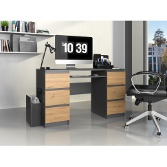 Bureau MIAMI 6 tiroirs 1 étagère 130x76x51 cm Gris anthracite