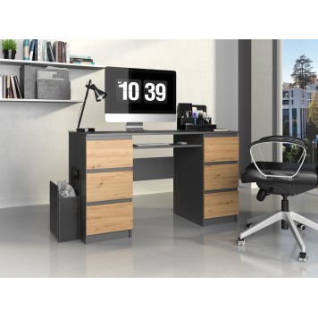 Bureau MIAMI 6 tiroirs 1 étagère 130x76x51 cm Gris anthracite