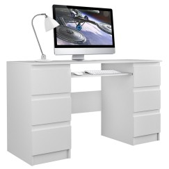 Bureau MIAMI 6 tiroirs 1 étagère 130x76x51 cm Blanc