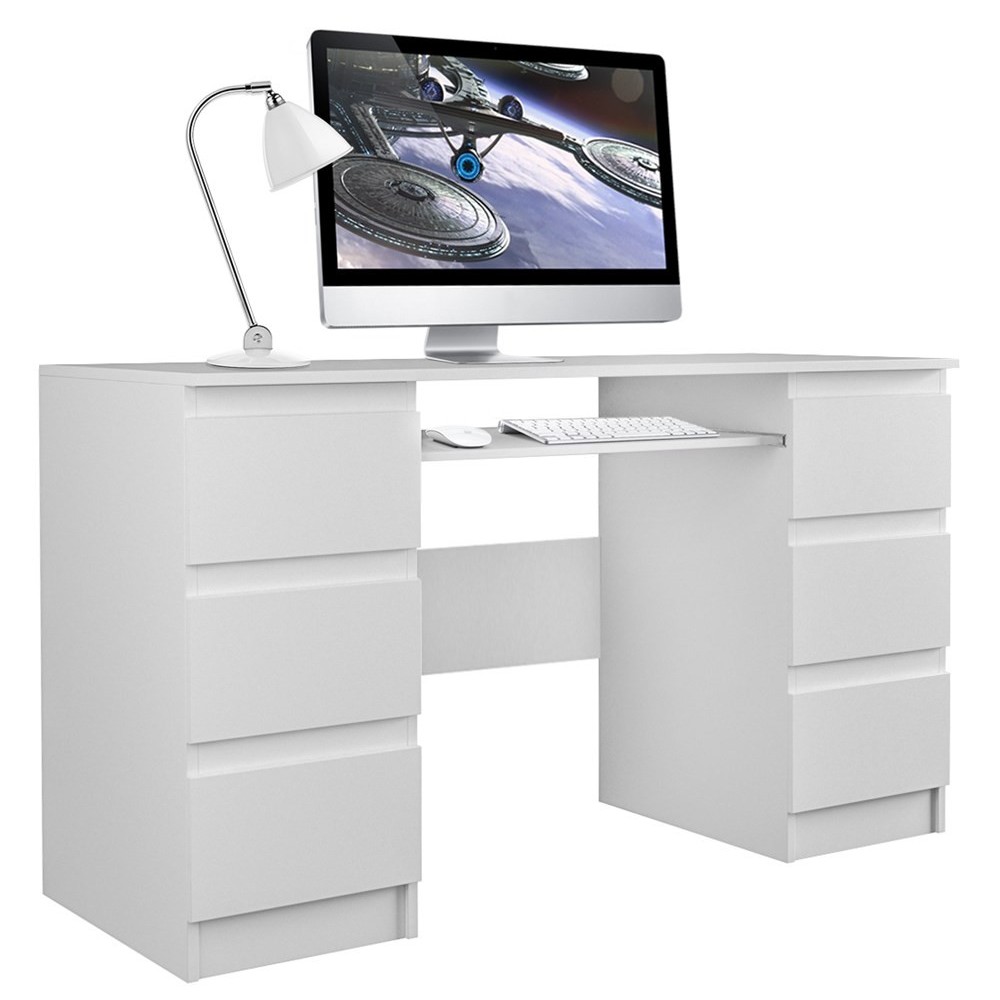Bureau MIAMI 6 tiroirs 1 étagère 130x76x51 cm Blanc Bureau MIAMI 6 tiroirs 1 étagère 130x76x51 cm Blanc