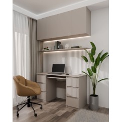 Bureau MIAMI 6 tiroirs 1 étagère 130x76x51 cm Beige