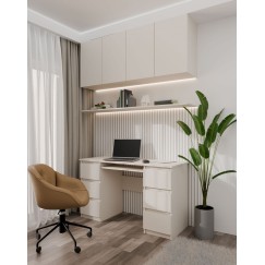 Bureau MIAMI 6 tiroirs 1 étagère 130x76x51 cm Blanc creme
