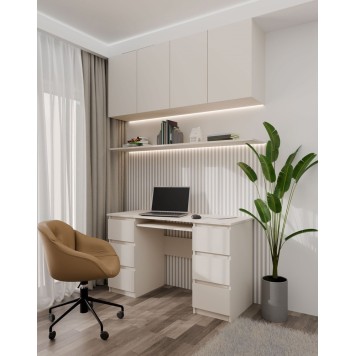 Bureau MIAMI 6 tiroirs 1 étagère 130x76x51 cm Blanc creme