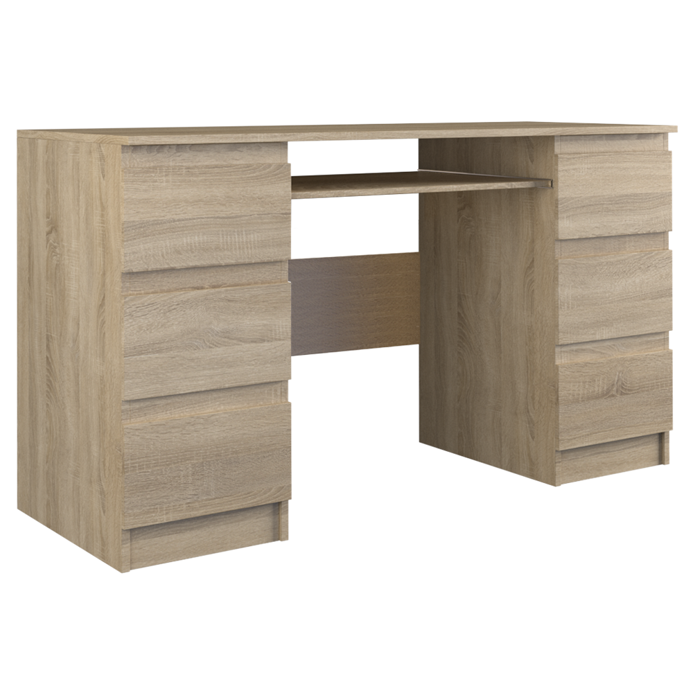 Bureau MIAMI 6 tiroirs 1 étagère 130x76x51 cm Marron