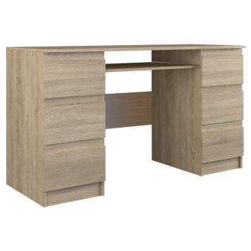 Bureau MIAMI 6 tiroirs 1 étagère 130x76x51 cm Marron