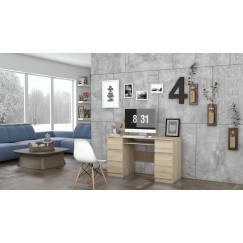 Bureau MIAMI 6 tiroirs 1 étagère 130x76x51 cm Marron