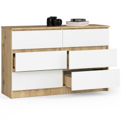 KOMODA K120 6SZ CLP DĄB ARTISAN / BIAŁY