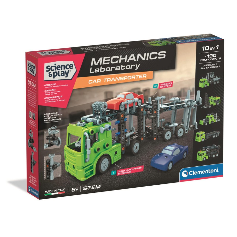 Vehicle Mechanics Car Transporter 10 in 1 Building Kit Clementoni