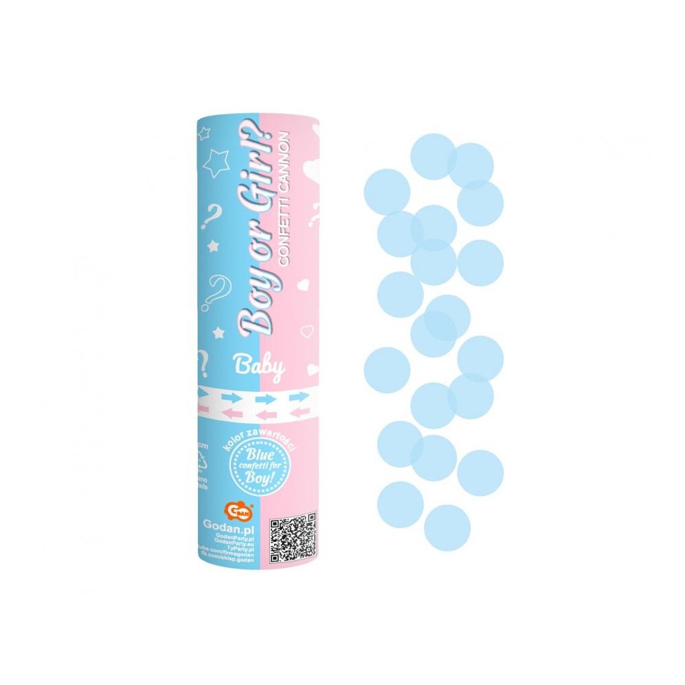 Wedding Boy or Girl confetti shooter 15 cm with blue confetti