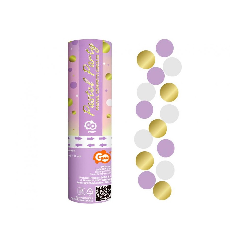 Happy Birthday Gold-Lilac-White Confetti Shooter 15 cm
