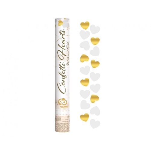 Wedding Gold White Hearts, Heart Confetti Shooter 40 cm