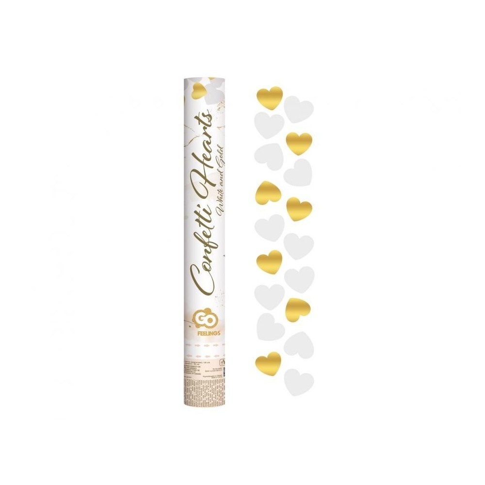 Wedding Gold White Hearts, Heart Confetti Shooter 40 cm
