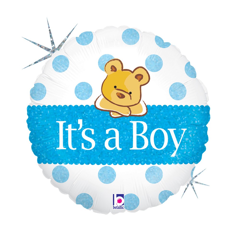 First Birthday Bear Holo Baby Boy foil balloon 46 cm