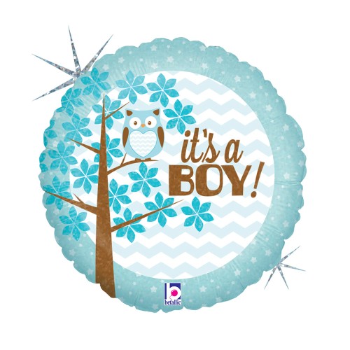 First Birthday Owl Holo Baby Boy foil balloon 46 cm
