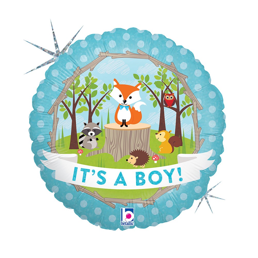 First Birthday Woodland Holo Baby Boy foil balloon 46 cm