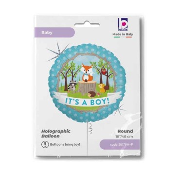 First Birthday Woodland Holo Baby Boy foil balloon 46 cm