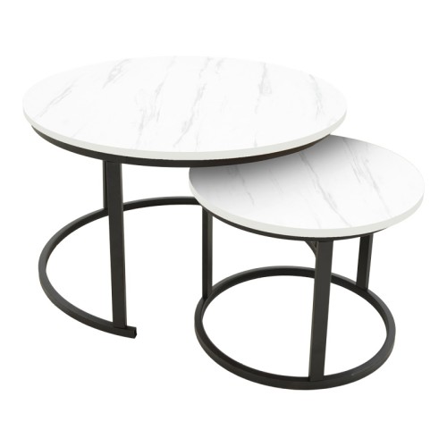 Coffee table Revelon pakoworld set of 2 mdf in white marble look 80x80x45cm