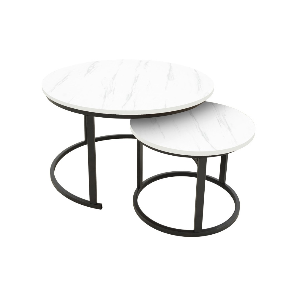 Coffee table Revelon pakoworld set of 2 mdf in white marble look 80x80x45cm Coffee table Revelon pakoworld set of 2 mdf in white marble look 80x80x45cm
