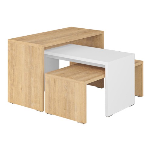 Kantar pakoworld coffee tables set of 3 in oak-white color 65x30x39cm