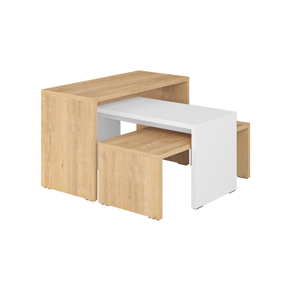 Kantar pakoworld coffee tables set of 3 in oak-white color 65x30x39cm Kantar pakoworld coffee tables set of 3 in oak-white color 65x30x39cm