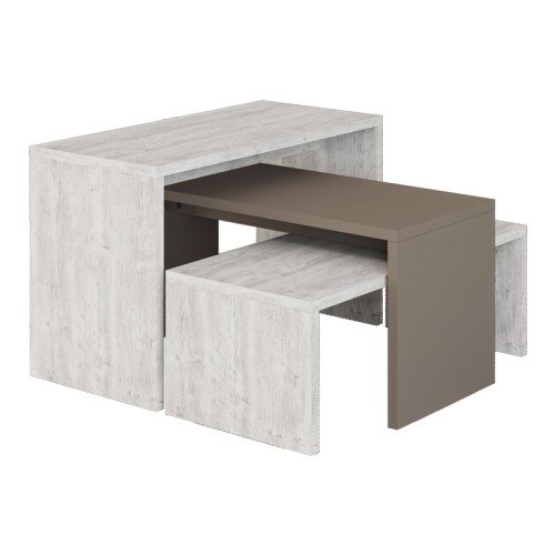 Kantar pakoworld coffee tables set of 3 in antique white - mocha color 65x30x39cm
