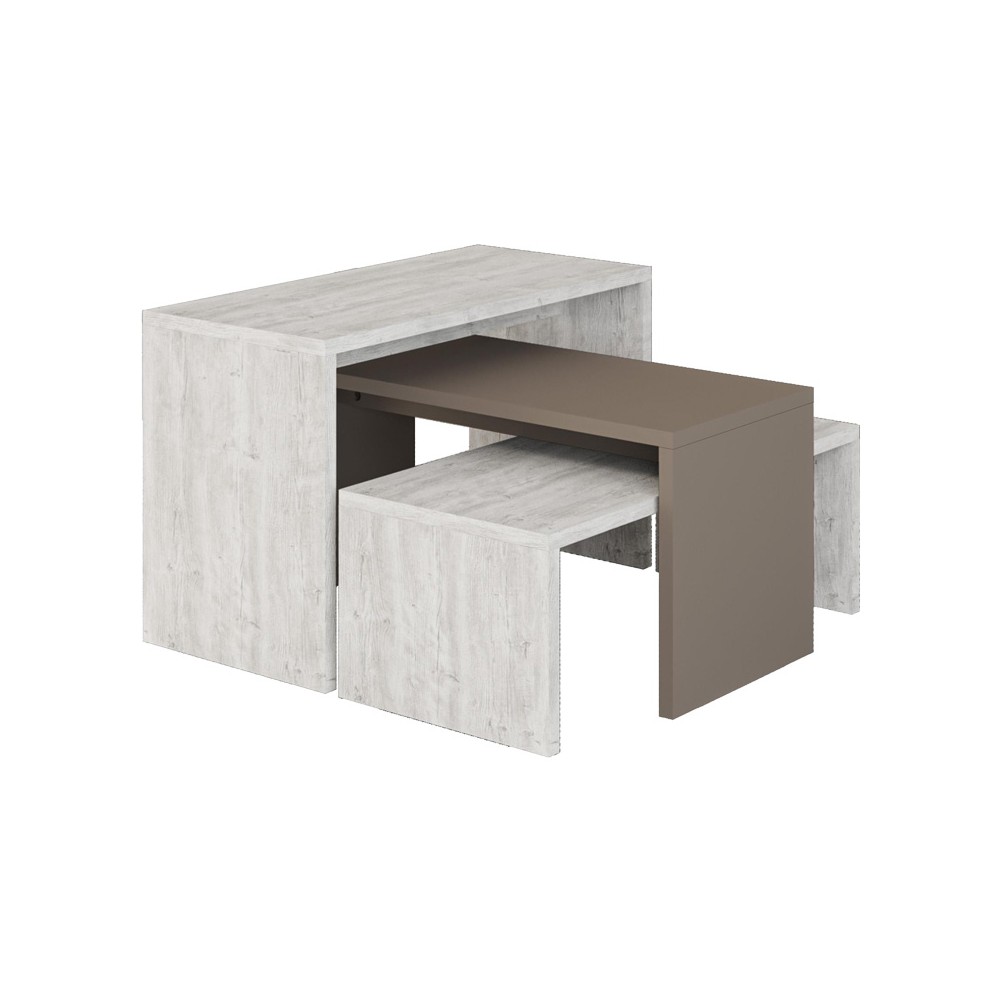Kantar pakoworld coffee tables set of 3 in antique white - mocha color 65x30x39cm Kantar pakoworld coffee tables set of 3 in antique white - mocha color 65x30x39cm