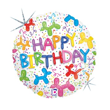 Happy Birthday Balloons Dog Holo Happy Birthday foil balloon 46 cm