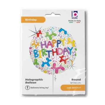 Happy Birthday Balloons Dog Holo Happy Birthday foil balloon 46 cm