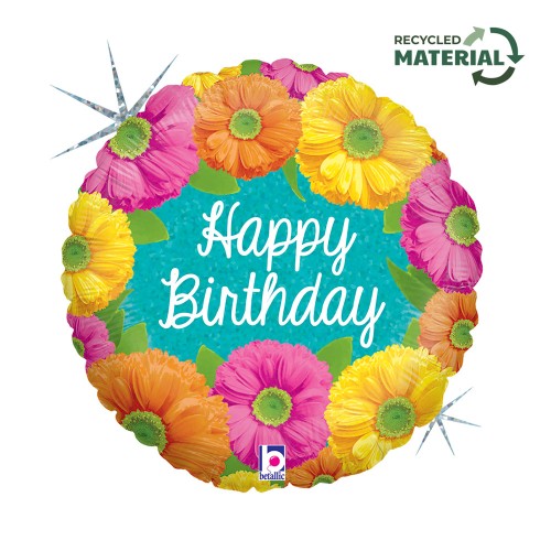 Happy Birthday Blooms Holo Happy Birthday foil balloon 46 cm