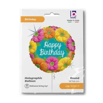 Happy Birthday Blooms Holo Happy Birthday foil balloon 46 cm
