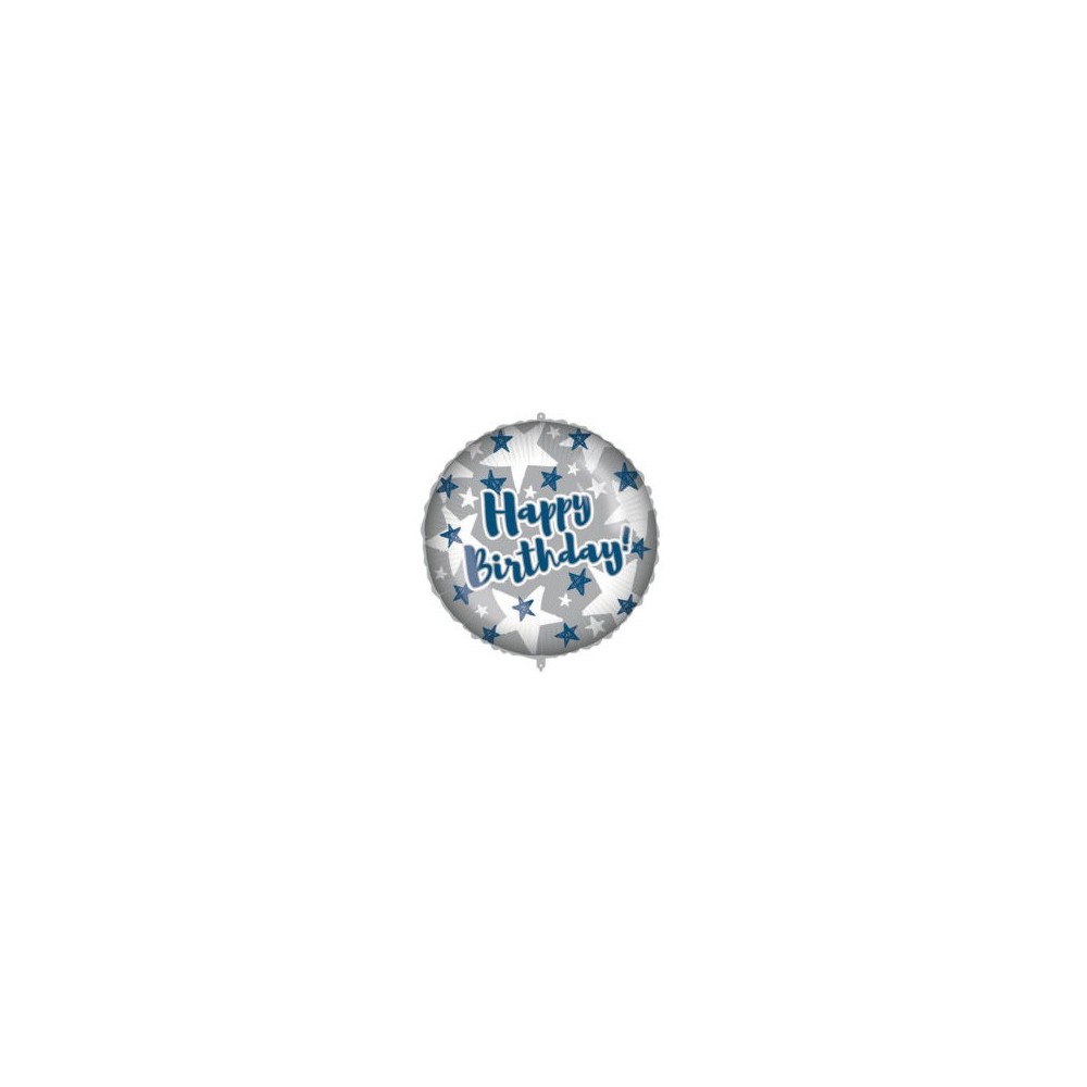 Happy Birthday Happy Birthday Blue Silver Stars foil balloon 46 cm