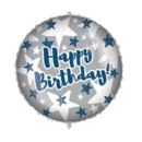 Happy Birthday Happy Birthday Blue Silver Stars foil balloon 46 cm