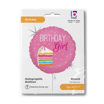 Happy Birthday Cake Girl Holo Happy Birthday foil balloon 46 cm