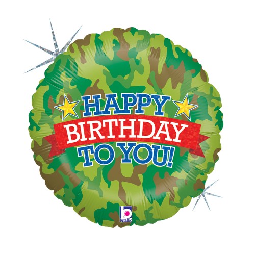 Happy Birthday Camouflage Holo Happy Birthday foil balloon 46 cm