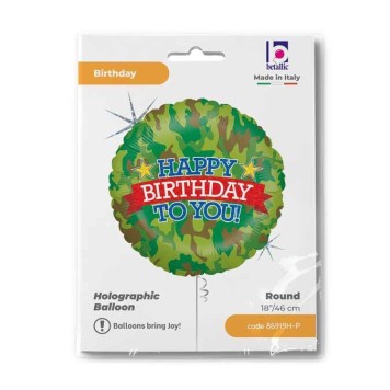Happy Birthday Camouflage Holo Happy Birthday foil balloon 46 cm