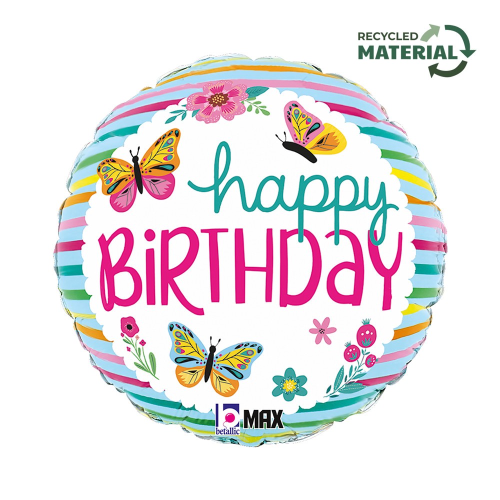 Happy Birthday Colorful Butterflies Happy Birthday foil balloon 46 cm