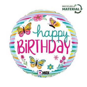 Happy Birthday Colorful Butterflies Happy Birthday foil balloon 46 cm