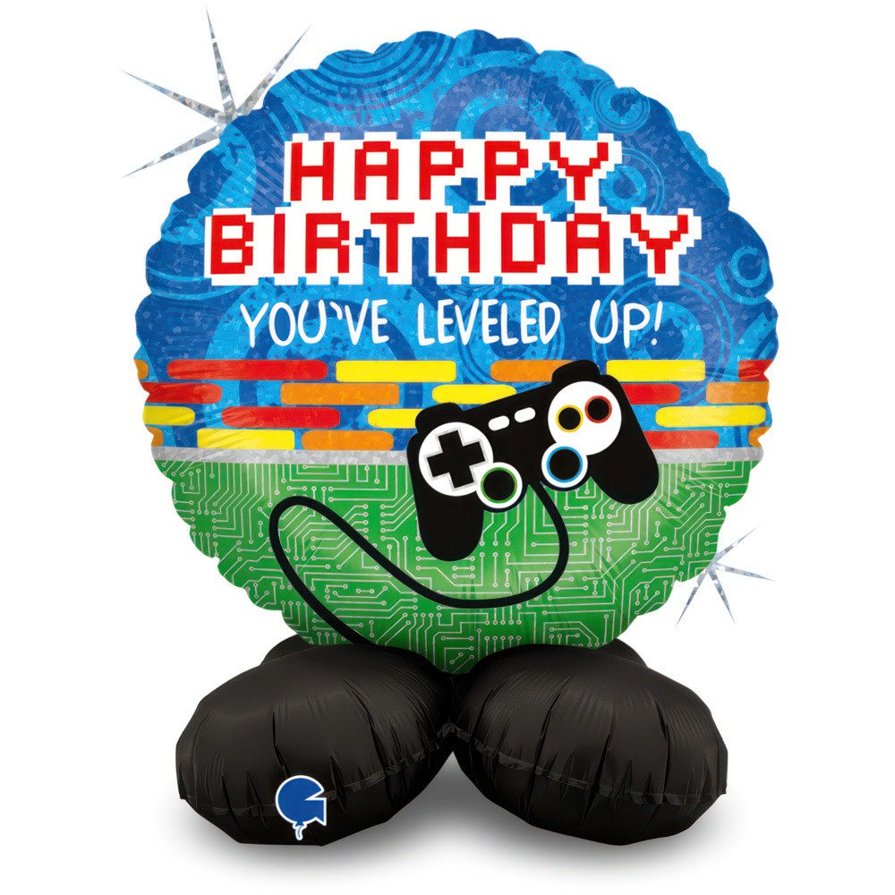 Happy Birthday Controller Happy Birthday foil balloon with base 41 cm