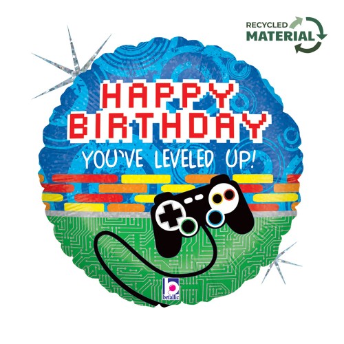 Happy Birthday Controller Holo Happy Birthday foil balloon 46 cm