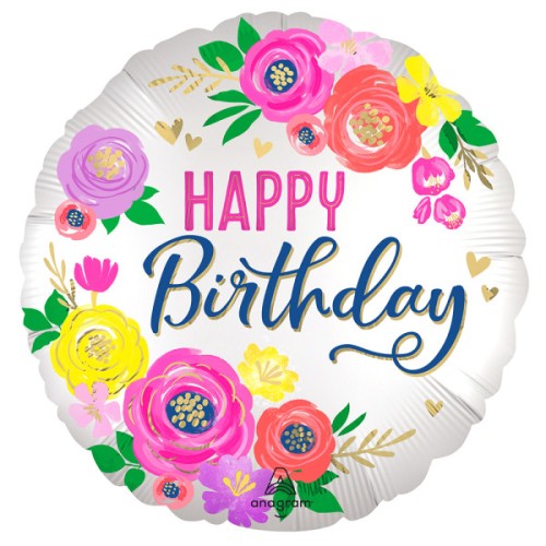 Happy Birthday Floral Happy Birthday foil balloon 45 cm
