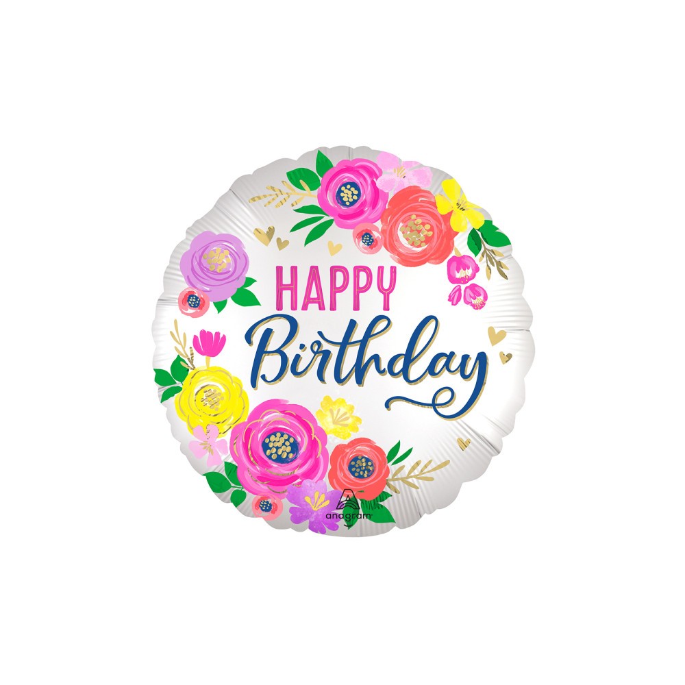 Happy Birthday Floral Happy Birthday foil balloon 45 cm